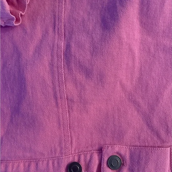 Womens Pink Denim Jacket Distressed Cropped Button Front Size L - Picture 8 of 9